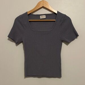 Ribbed Short Sleeve Top in Blue/Gray